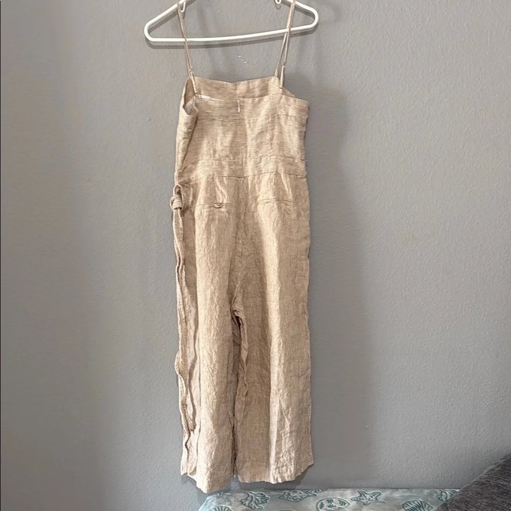 J. Crew striped Linen belted Jumpsuit with Spaghetti Straps and Wide-Leg Design
